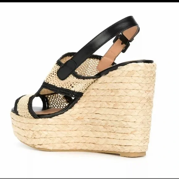 Robert Clergerie Raffia & Leather Drastik Wedge Heels Size 37.5 - Picture 2 of 11